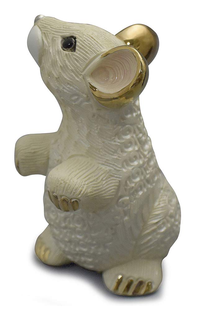 Amazon.co.jp: リンコナダ 白いネズミ親 F223W 動物 陶器 置物 鼠
